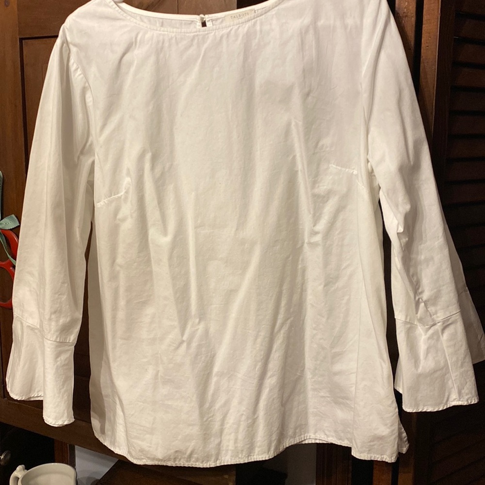 Talbots Size Large White Blouse Flounce Sleeves